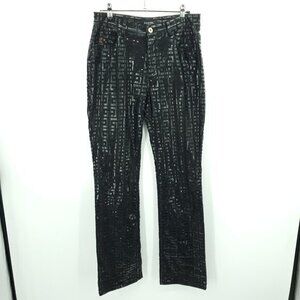 Vintage Y2K Guess VTG G-Print Patterned Shiny Bootcut Jeans 27 Black